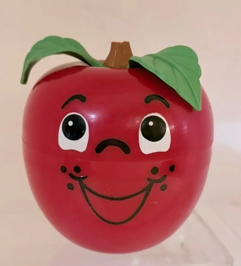 Vintage 72 Fisher Price Happy Apple Roly Poly Baby Chime Rattle Toy Interactive